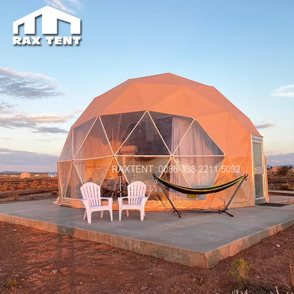 7m Desert Yellow Geodesic Dome Tent for Glamping Dome House with Interesting Themes in Clear Sky Resort in The USA