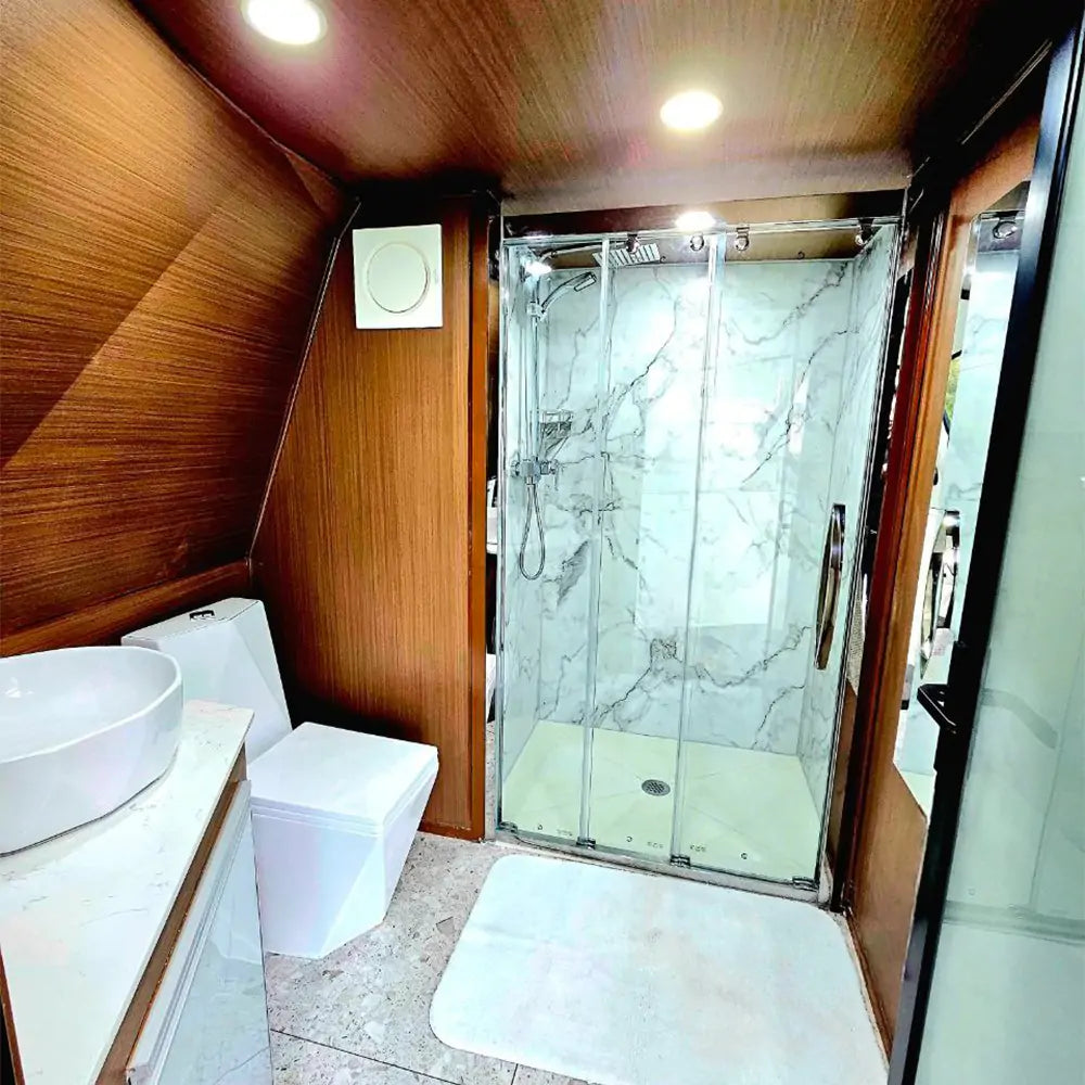 glass dome tent with bathroom