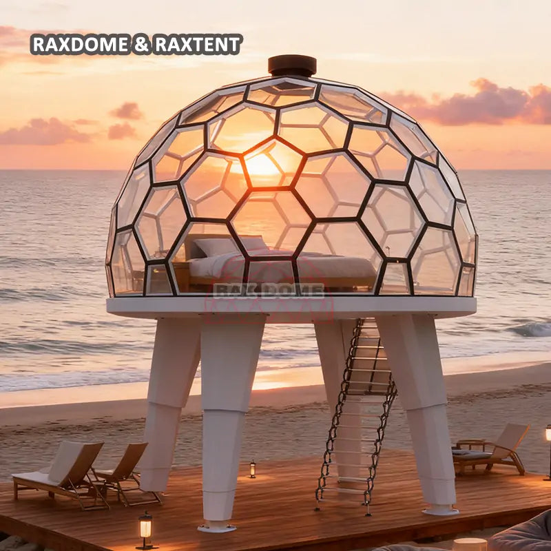 RAXDOME 4M Glass Duplex Dome Tent with Four Legs for Glamping Loft Hot ...