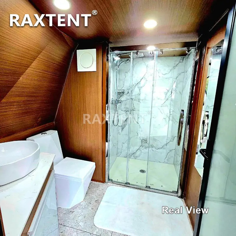 glass dome house with bathroom