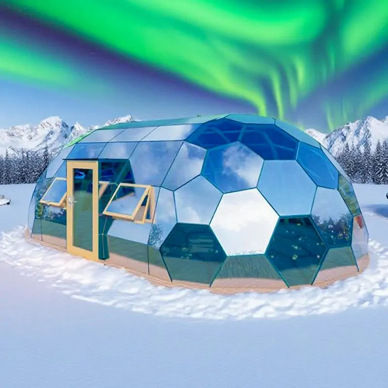 oval glass dome house in winter