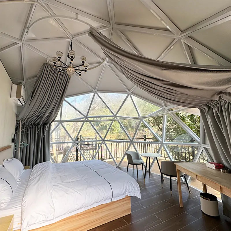 glamping dome hotel with curtain
