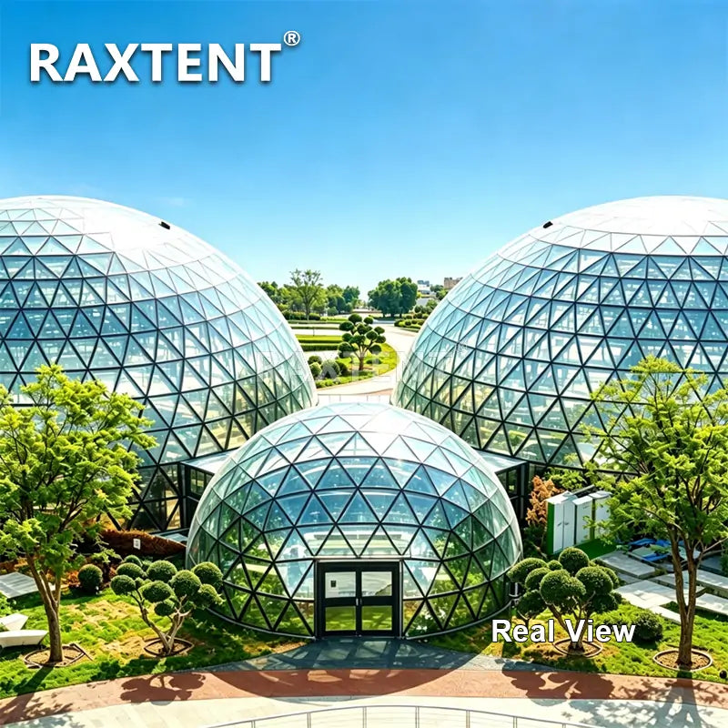 connected large glass dome house
