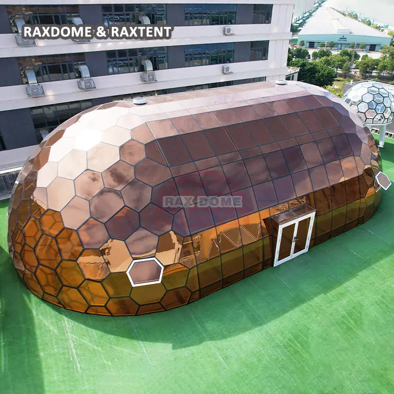 big oval glass dome house in the rooftop