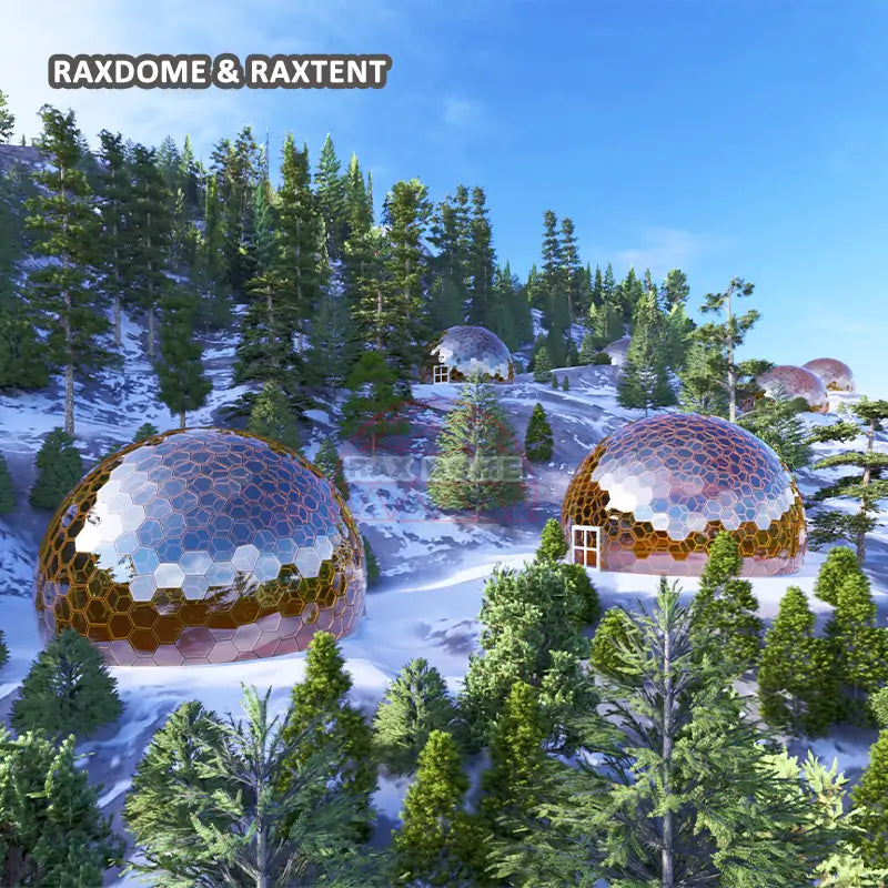 RAXDOME 13M Big Honeycomb Geodesic Glass Dome Tent for Camping Site and Event 13M Honeycomb Glass Dome