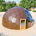 RAXDOME 8M Hexagon Glamping Glass Dome House Tent with Wood Color Insulated Panels