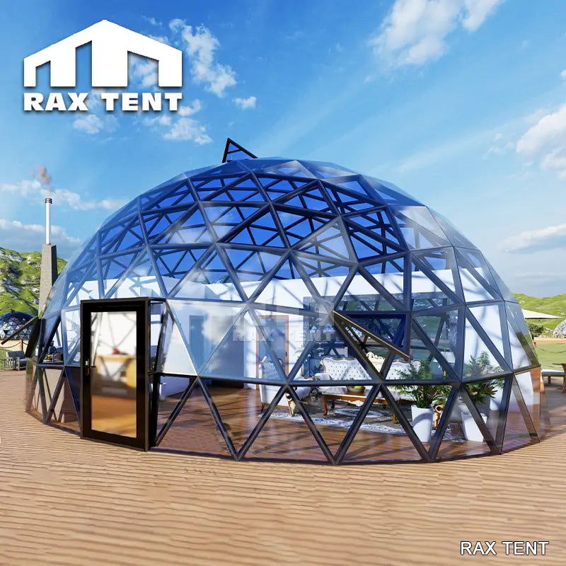 RAXTENT 12M Glass Geo Dome Tent for Large Camping Luxury Hotel Double-Open Glass Door