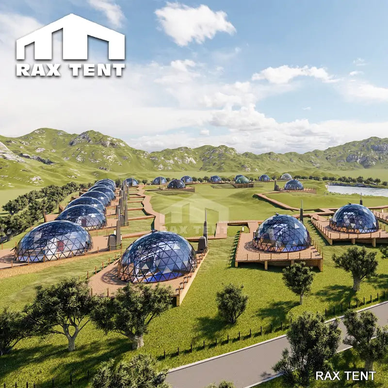 RAXTENT 12M Glass Geo Dome Tent for Large Camping Luxury Hotel Double-Open Glass Door