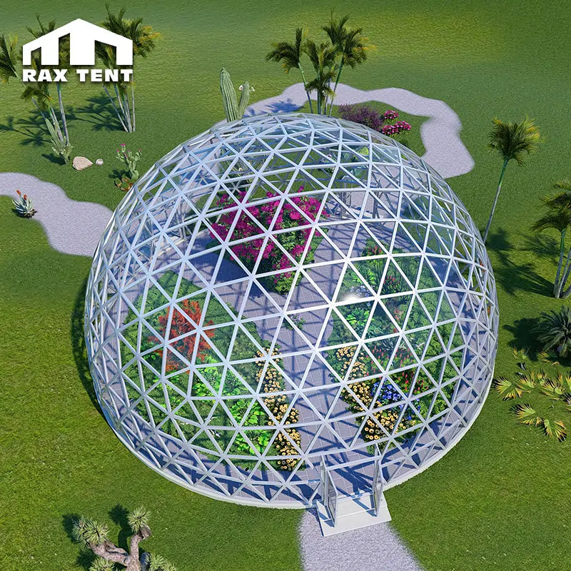 RAXTENT 15M Aluminum Alloy Frame Glass Geodesic Dome Tent for Greenhouse / Double Layer Dome