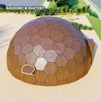 RAXDOME 8M Hexagon Glamping Glass Dome House Tent with Wood Color Insulated Panels