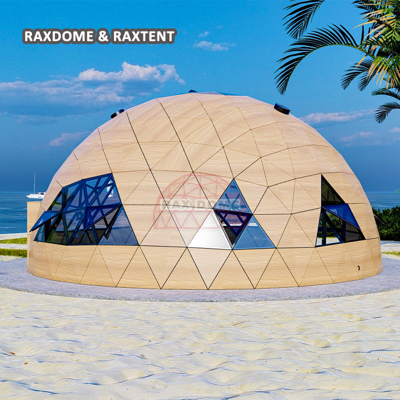 12m wooden geodesic glass dome tent