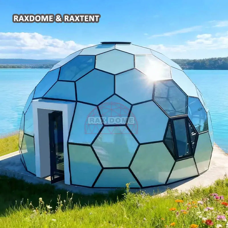7m honeycomb glass dome by the lake