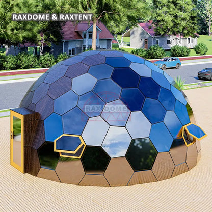 RAXDOME 8M Hexagon Glamping Glass Dome House Tent with Wood Color Insulated Panels