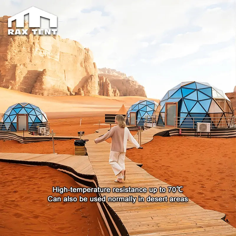 hotel desert tent for camping 6M 7M Glass Dome House for Resort Hotel with High Temperature Resistan – RAX TENT