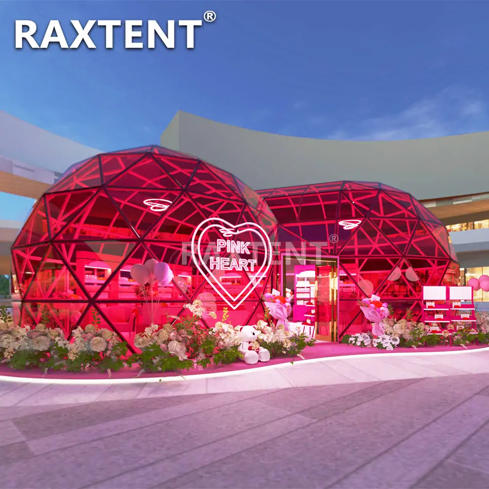 pink heart shape glass dome tent