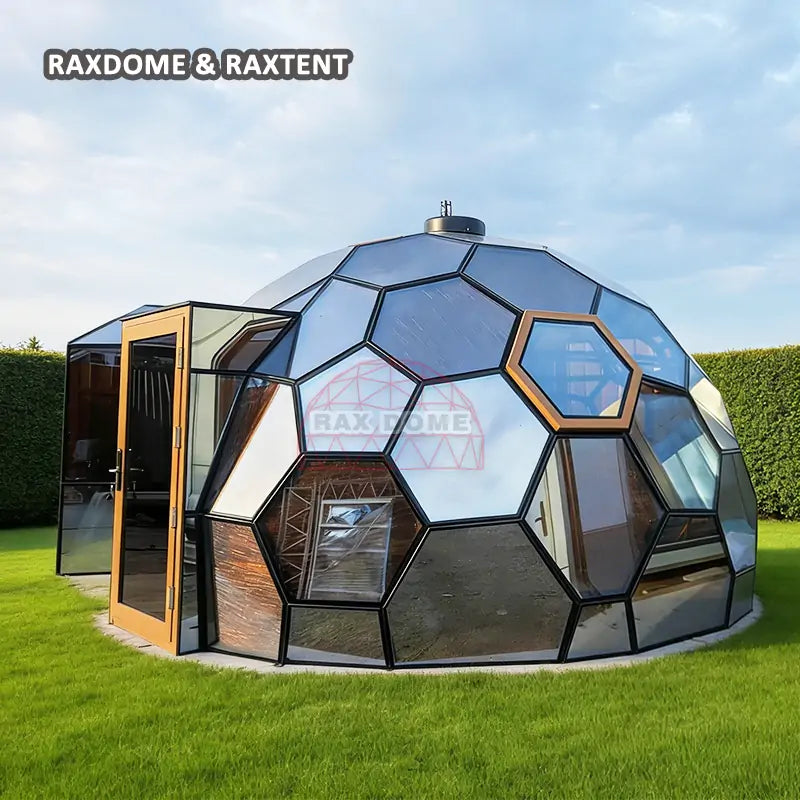 6m glamping dome in garden