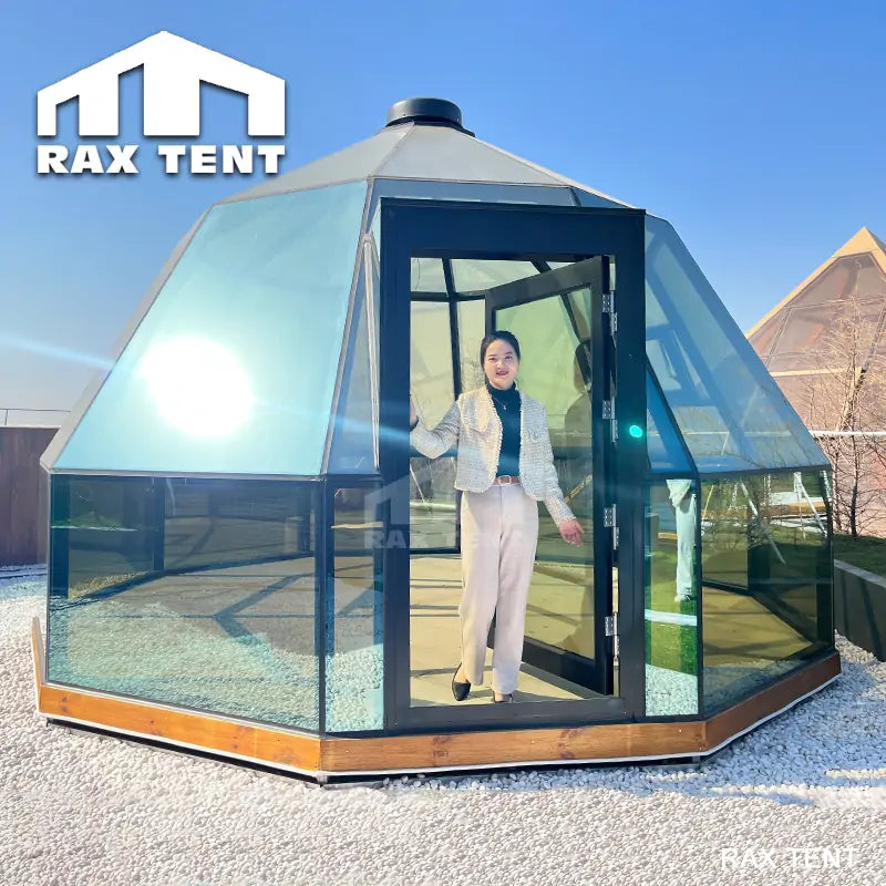 bax tent RAXTENT 5M Igloo Glass House for Glamping Resort Hotel with Panoramic View Solar Fan
