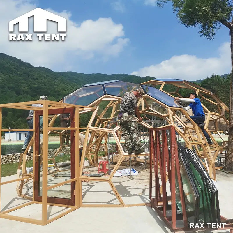 connected glass dome tent