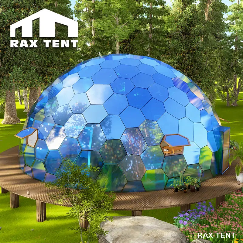 12M Hexagonal Glass Dome Tent Honeycomb Shape Glamping Hotel – RAX TENT