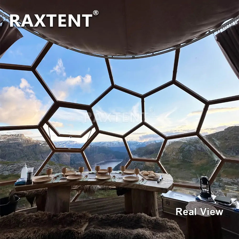 RAXTENT 6M Wooden Honeycomb Glamping Glass Dome House in Norway