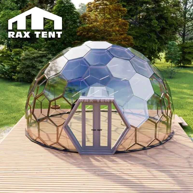 RAXTENT 8M Glass Geodome Hexagonal Glamping Dome Tent for Airbnb Homestay