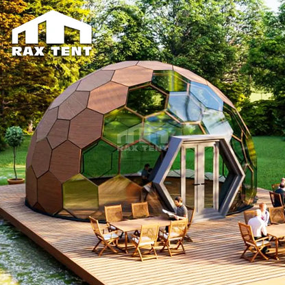 RAXTENT 8M Glass Geodome Hexagonal Glamping Dome Tent for Airbnb Homestay