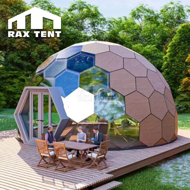 RAXTENT 8M Glass Geodome Hexagonal Glamping Dome Tent for Airbnb Homestay
