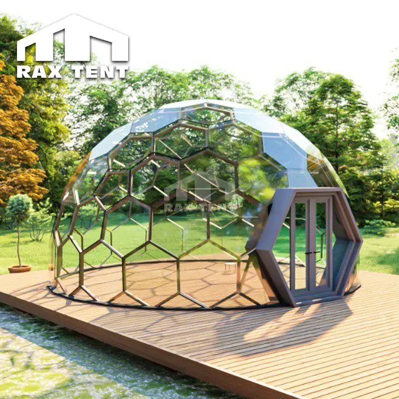RAXTENT 8M Glass Geodome Hexagonal Glamping Dome Tent for Airbnb Homestay