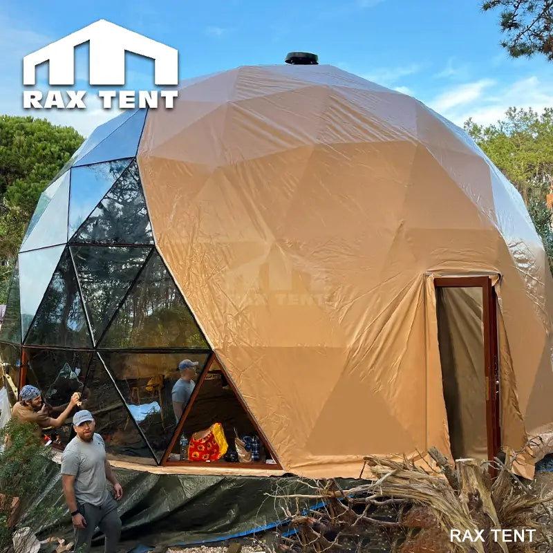 9m Hybrid Dome Tent Luxury Glamping Tempered Glass and PVC Cover for F – RAX TENT