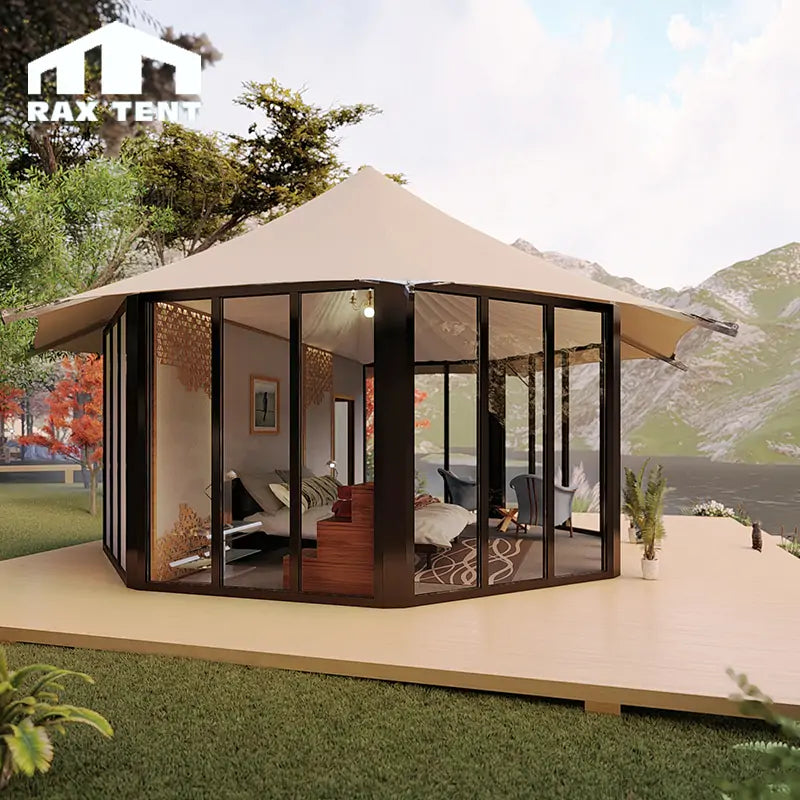 6M Octagon 30 Sqm Luxury Hotel Tent House with Glass Wall for Glamping – RAX TENT