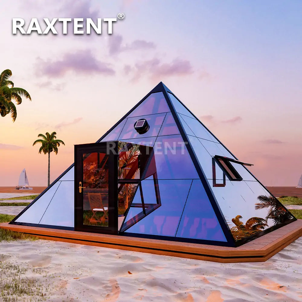 pyramid glass house on the beach