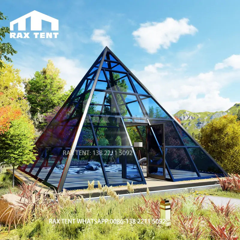 Triangular Pyramid Model House 7m Pyramid Shape Glass House for Glamping and Greenhouse – RAX TENT