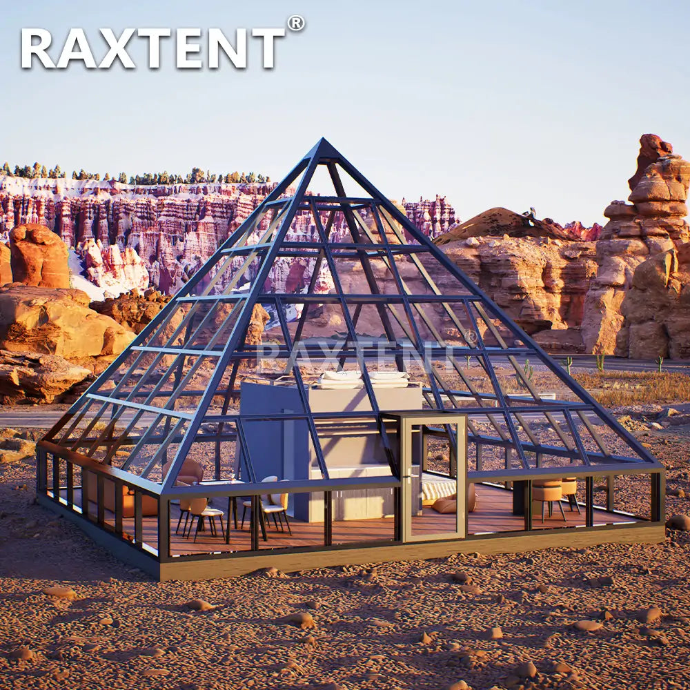 RAXTENT 9M Elevated Pyramid Glass House for Luxury Glamping Hotels