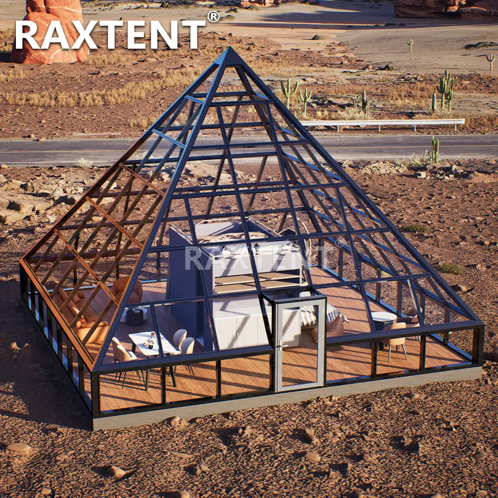 RAXTENT 9M Elevated Pyramid Glass House for Luxury Glamping Hotels