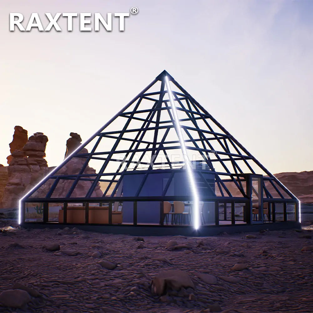 RAXTENT 9M Elevated Pyramid Glass House for Luxury Glamping Hotels