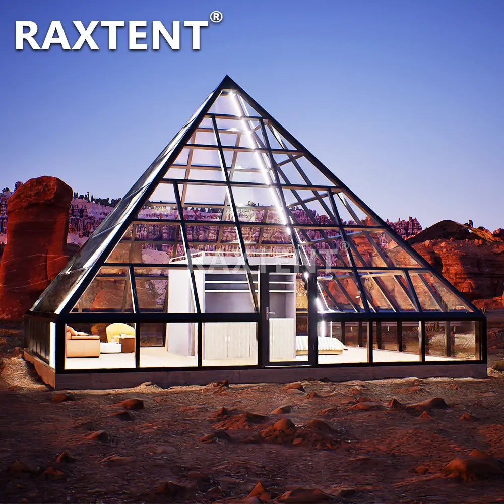 RAXTENT 9M Elevated Pyramid Glass House for Luxury Glamping Hotels
